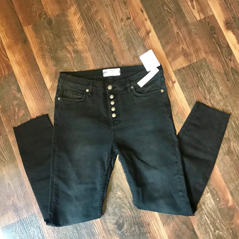 high waist button free people black jeans size 29